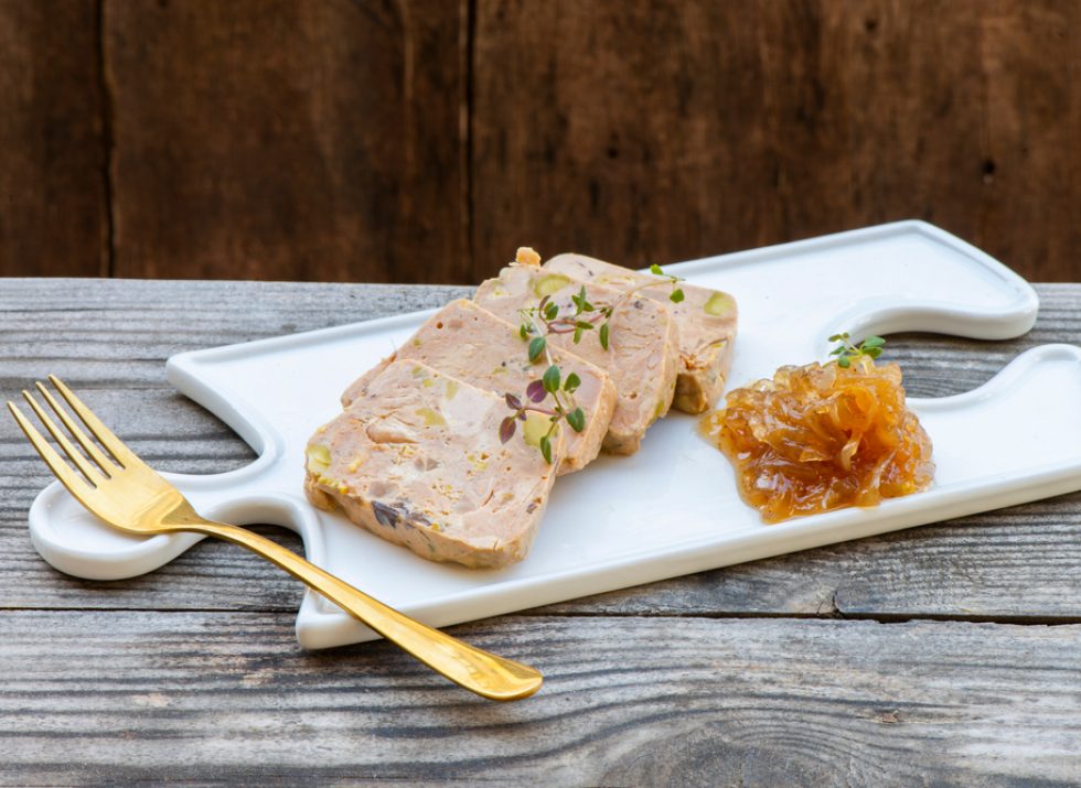 Goose,And,Chicken,Liver,Terrine,Served,With,Onion,Jam